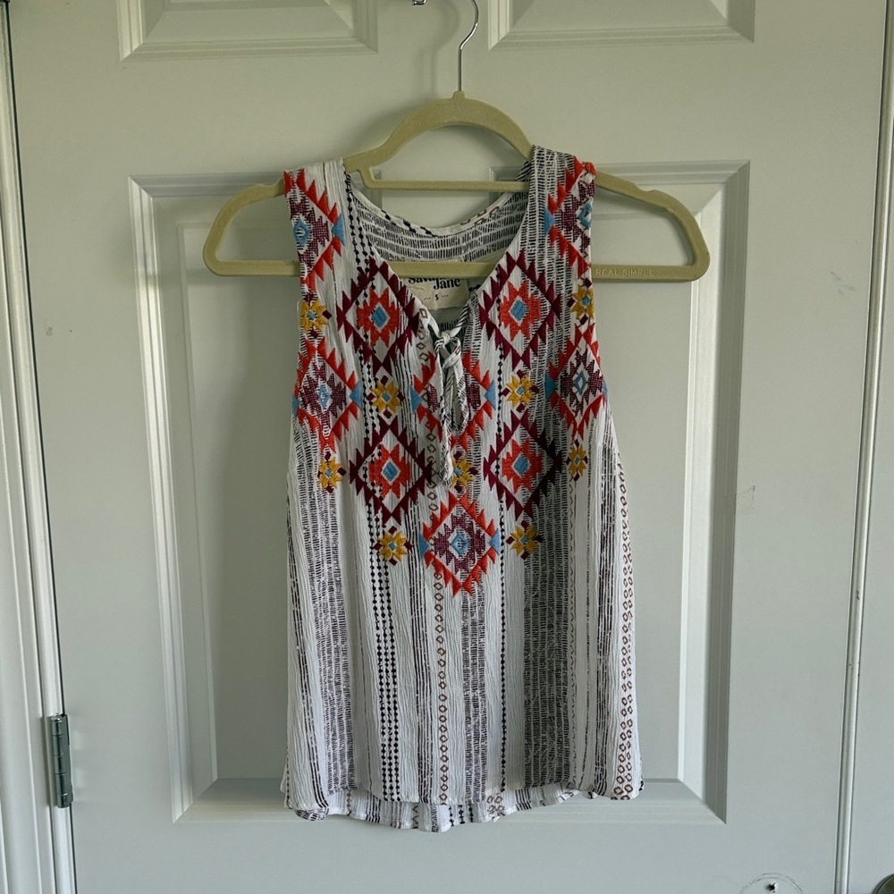 Savanna Jane 100% Rayon Multicolor Geometric Tank Top Size Small